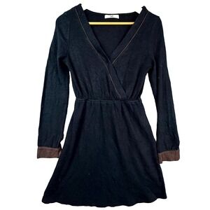 YA Los Angeles Fit & Flare Dress Womens XS Black Knit Office Chic Long Sleeve
